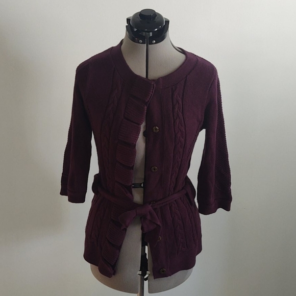 Shae Aubergine Colored Cardigan with Belt Sz M - Picture 1 of 12